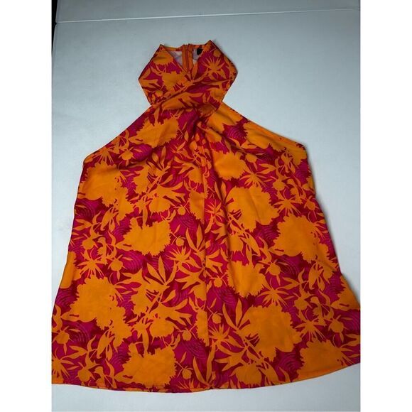 Chicme Floral Print Surfs Up Halter Bohemian Top Zip Back Orange Pink Size M - Picture 1 of 11